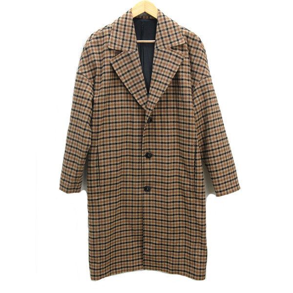 sザラマン/ZARA MAN チェック柄 ウールブレンドチェスターコート【USA S】茶系/MENS/264【中古】