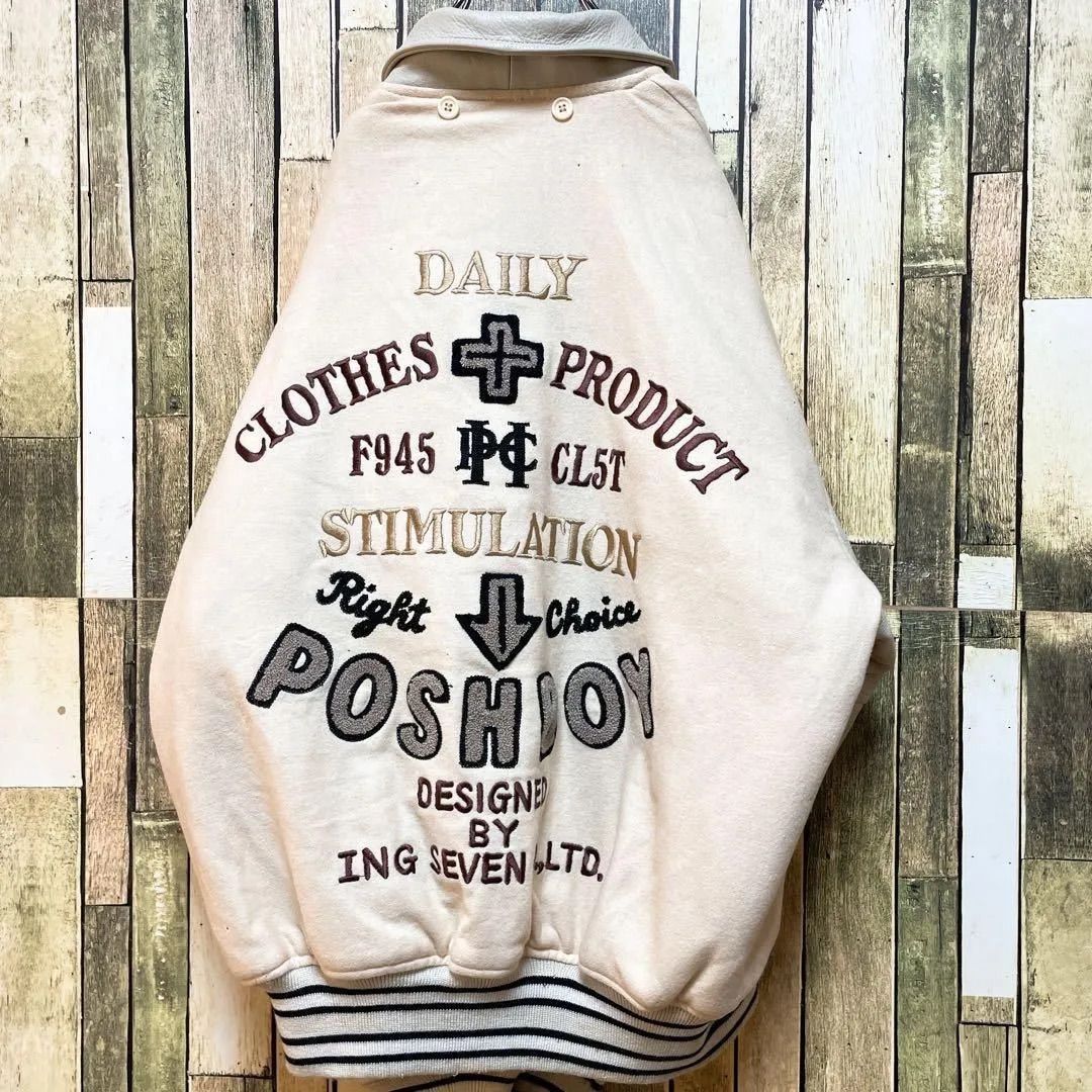 人気デザイン》ポッシュボーイ POSHBOY 白☆スタジャン XL 刺繍ロゴ 全