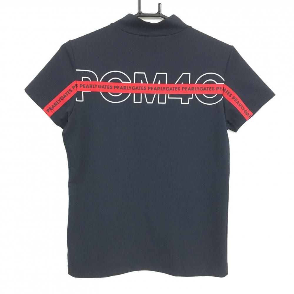 美品】パーリーゲイツ 半袖ハイネックシャツ ダークネイビー×白