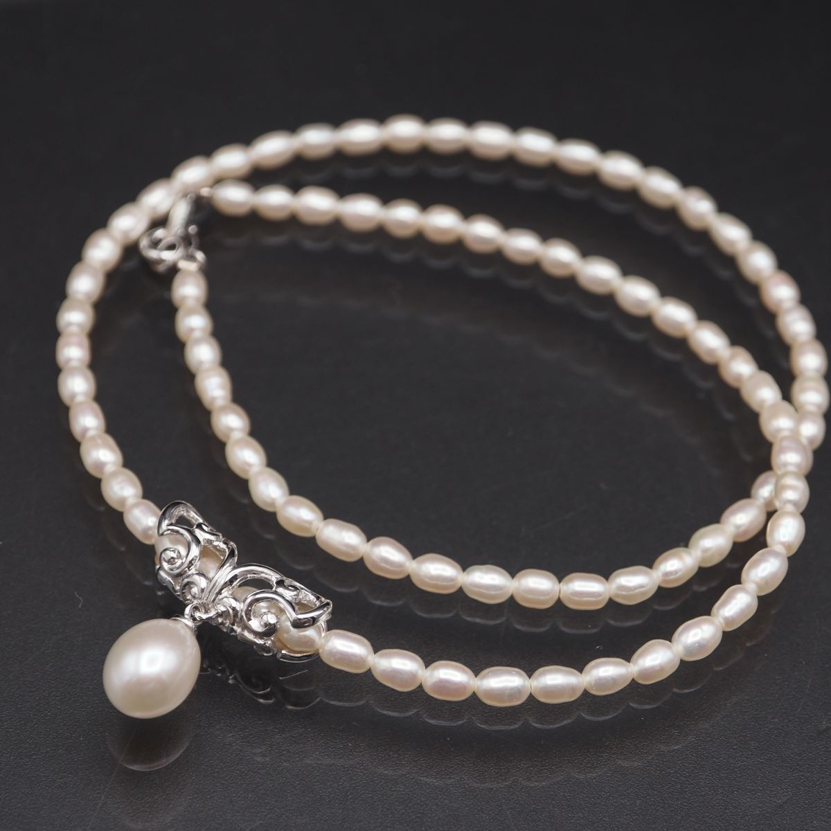 K753 淡水真珠 パール STERLING SILVER925刻印 ペンダント ネックレス デザイン シルバー 6月誕生石