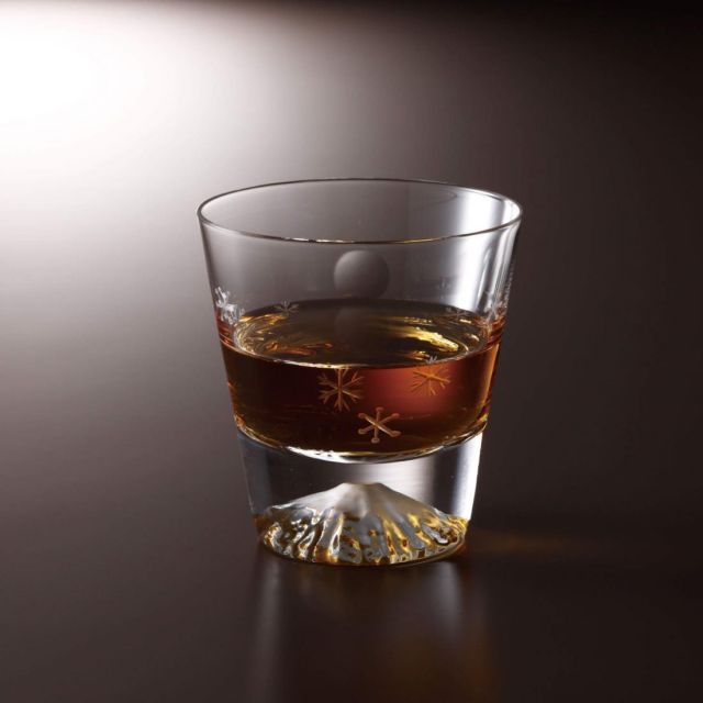 田島硝子 江戸硝子 富士山 ロックグラス 木箱入 月と雪の結晶