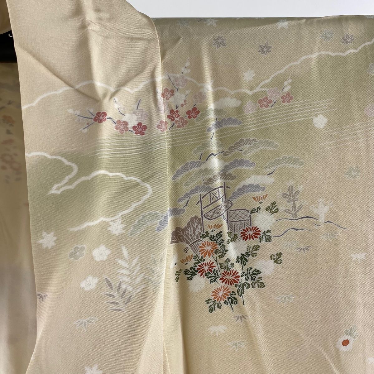 訪問着 身丈160cm 裄丈64cm M 袷 ますいわ屋 御所車 松竹梅 金彩  