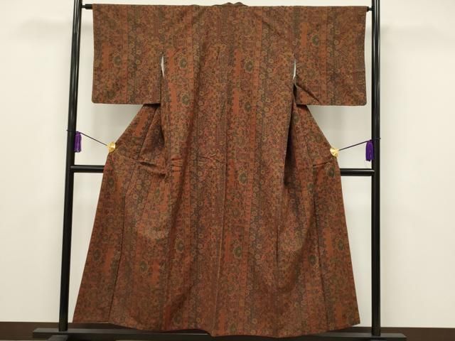 平和屋着物○結城紬 色無地 銀朱色 証紙付き 正絹 逸品 未使用 CAAU1630yc