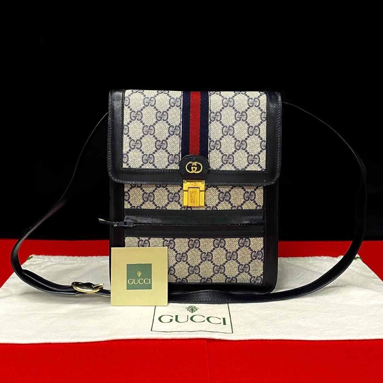 極 美品 GUCCI グッチ オールドグッチ ヴィンテージ シェリーライン GG ロゴ 金具 レザー 本革 ショルダーバッグ ポシェット グレー  30306 - メルカリ