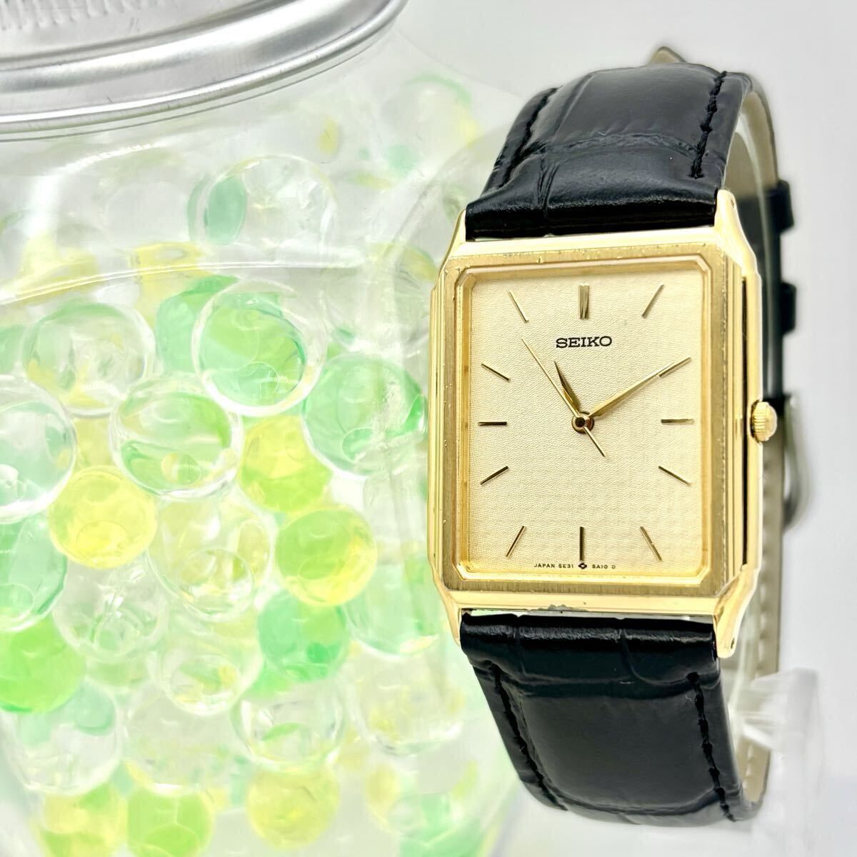 電池 SEIKO セイコー メンズ 腕時計 ゴールド レクタンギュラー 5E31-5A10 005132 ベルト