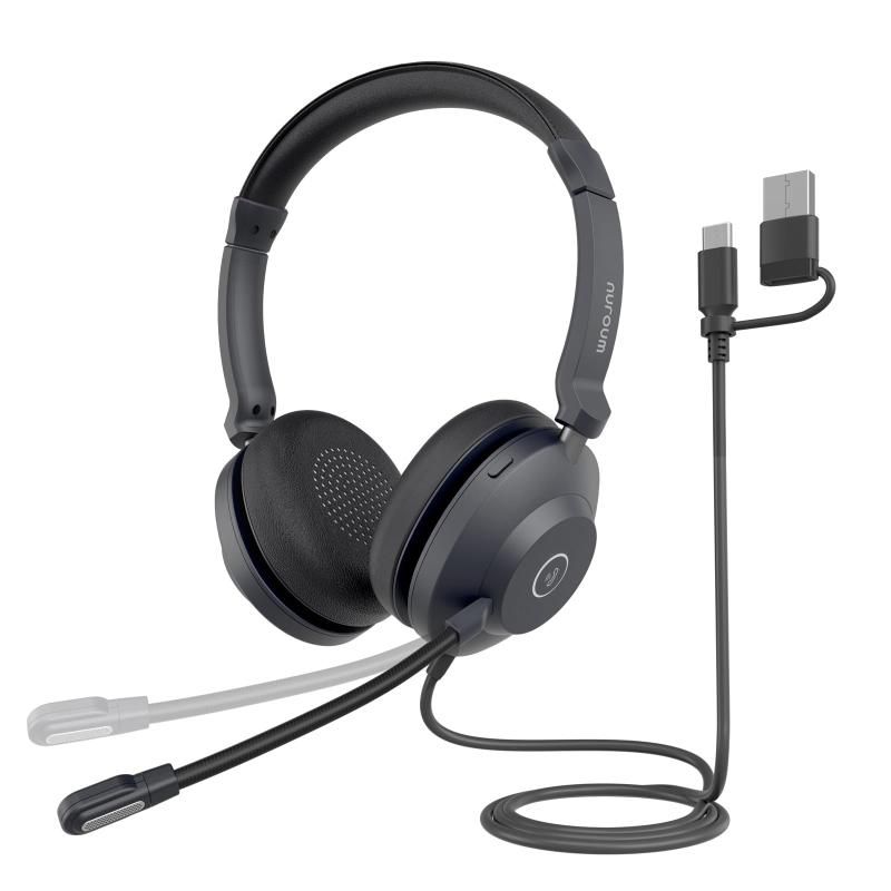 Nuroum ヘッドセット USB 有線 マイク付き ノイズキャンセリング 両耳 ミュート機能 クリアな通話 リモートワーク Web会議用 USB-A|Type-C コンピュータ|ラップトップ|スマホ