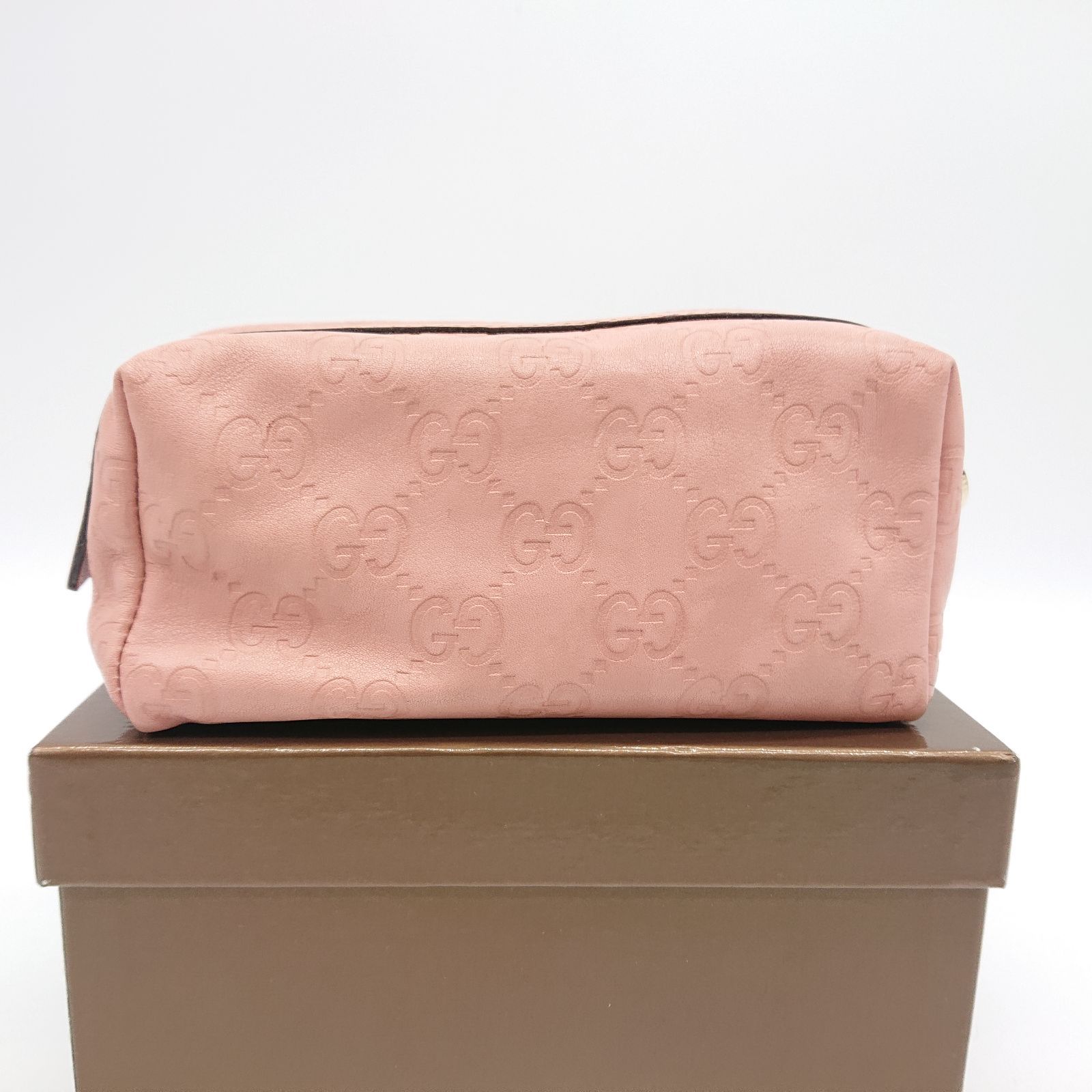 GUCCI グッチ ポーチ シマ GG ピンク レザー ハート メイク