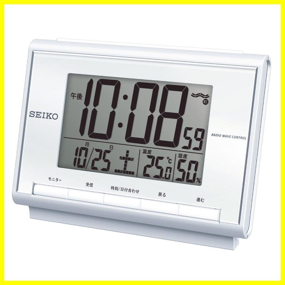 【人気商品】デジタル カレンダー 電波 温度 置き時計 湿度 目覚まし時計 白パール Clock) 85×120×48mm セイコークロック(Seiko BC419S