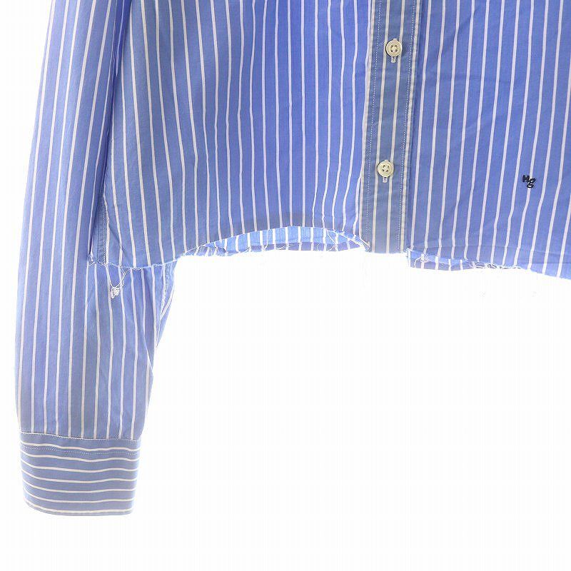 オムガールズ HommeGirls ストライプ クロップドシャツ 長袖 M 青