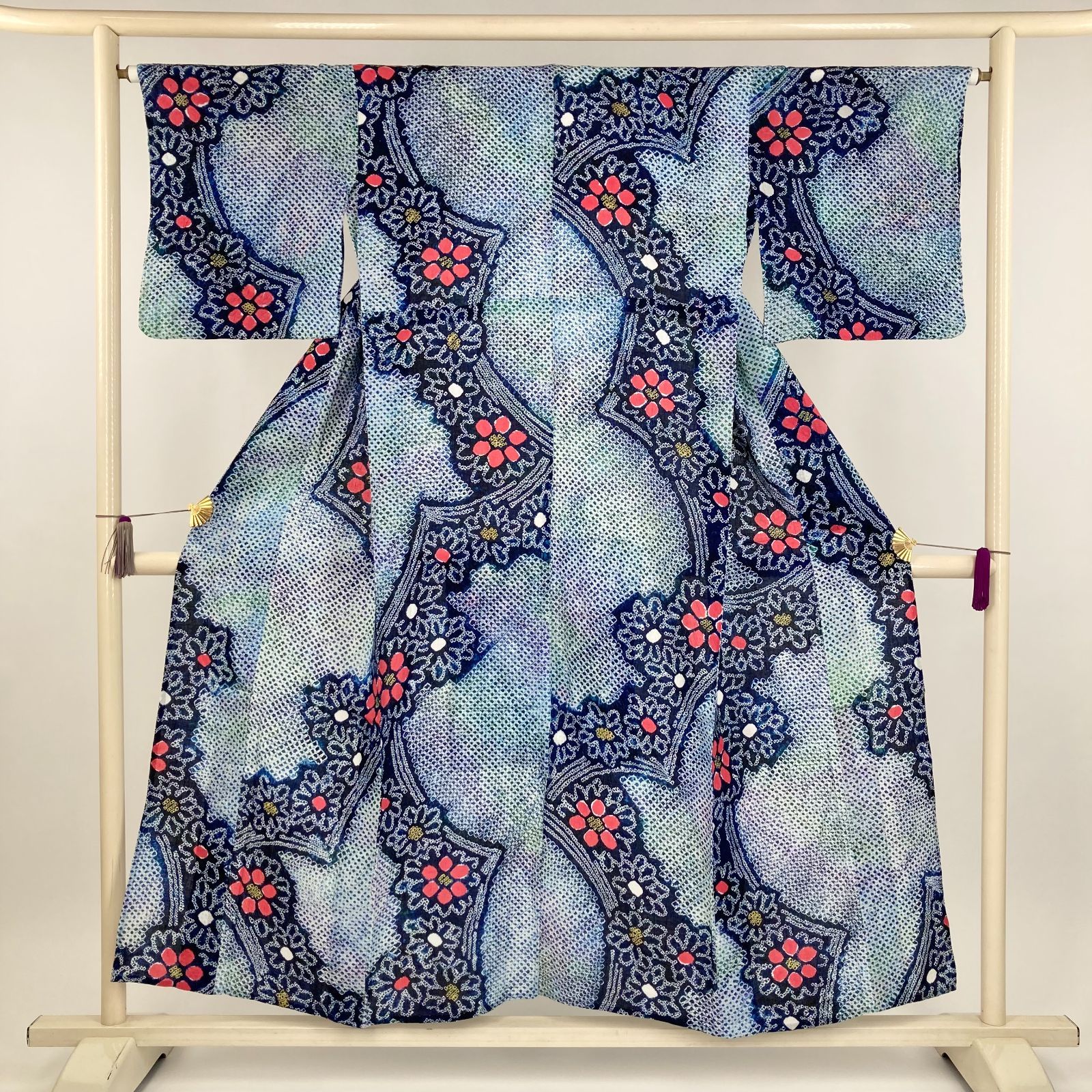 ゆりのはな 染の北川 九寸名古屋帯 友禅 紋織り 紬地 長尺 正絹 J604