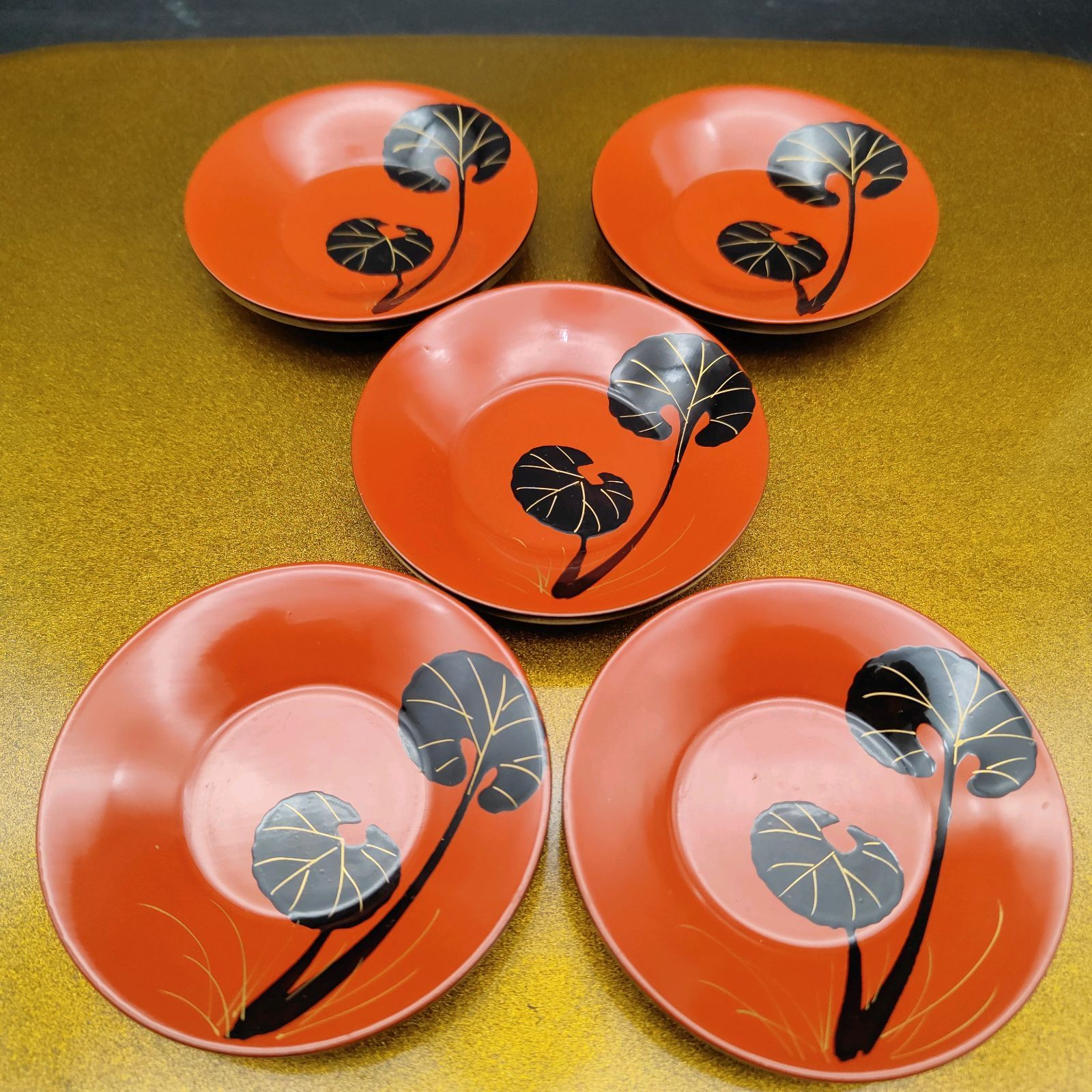 川連漆器 内朱 汁椀5 石蕗文 茶托5 秋田県 伝統工芸品 漆塗り S289
