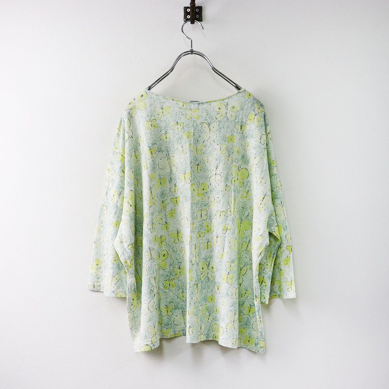 ミナペルホネン mina perhonen memoria リネン ワイドシルエット プルオーバーカットソー 38 イエロー 蝶々