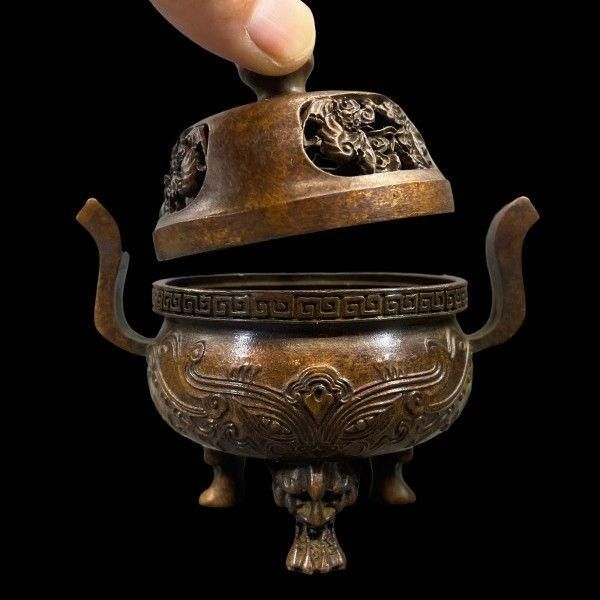 銅 細工  香道具  双のダックのネコ耳円香炉  装飾品 現代工芸品美術品 置物 Amazon｜香橙 住吉 鋳物師 大野芳光 鋳銅 双耳 獅子火屋 高砂図