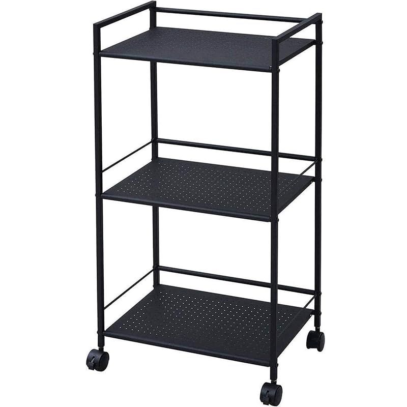 [山善] スチールラック 3段 全体耐荷重30kg A4対応 2WAY仕様(ストッパー付きキャスター/固定式アジャスター) 幅42.5×奥行30×高さ82.5cm サイドワゴン 組立品 ブラック CPR-80433C(BK) 在宅勤務 0