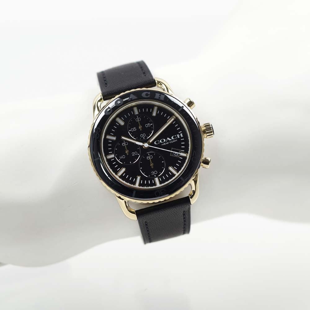 コーチ 腕時計 メンズ クロノグラフ ブラック×ゴールド レザーベルト 