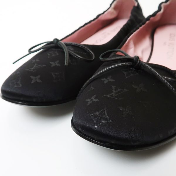 ♡ルイヴィトン♡ フラットシューズ 36 LOUIS VUITTON バレエシューズ モノグラムサテン #36 ブラック