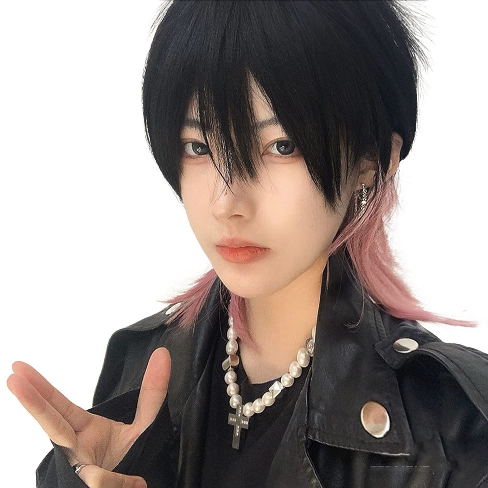【特価セール】かつら ショート ウルフ インナーカラー フルウィッグ 男装 メンズ 黒 男性 原宿 イケメン ハンサム ウィッグ 自然 小顔 耐熱 人気 ファッション FESHFEN イメチェン 男女兼用 短