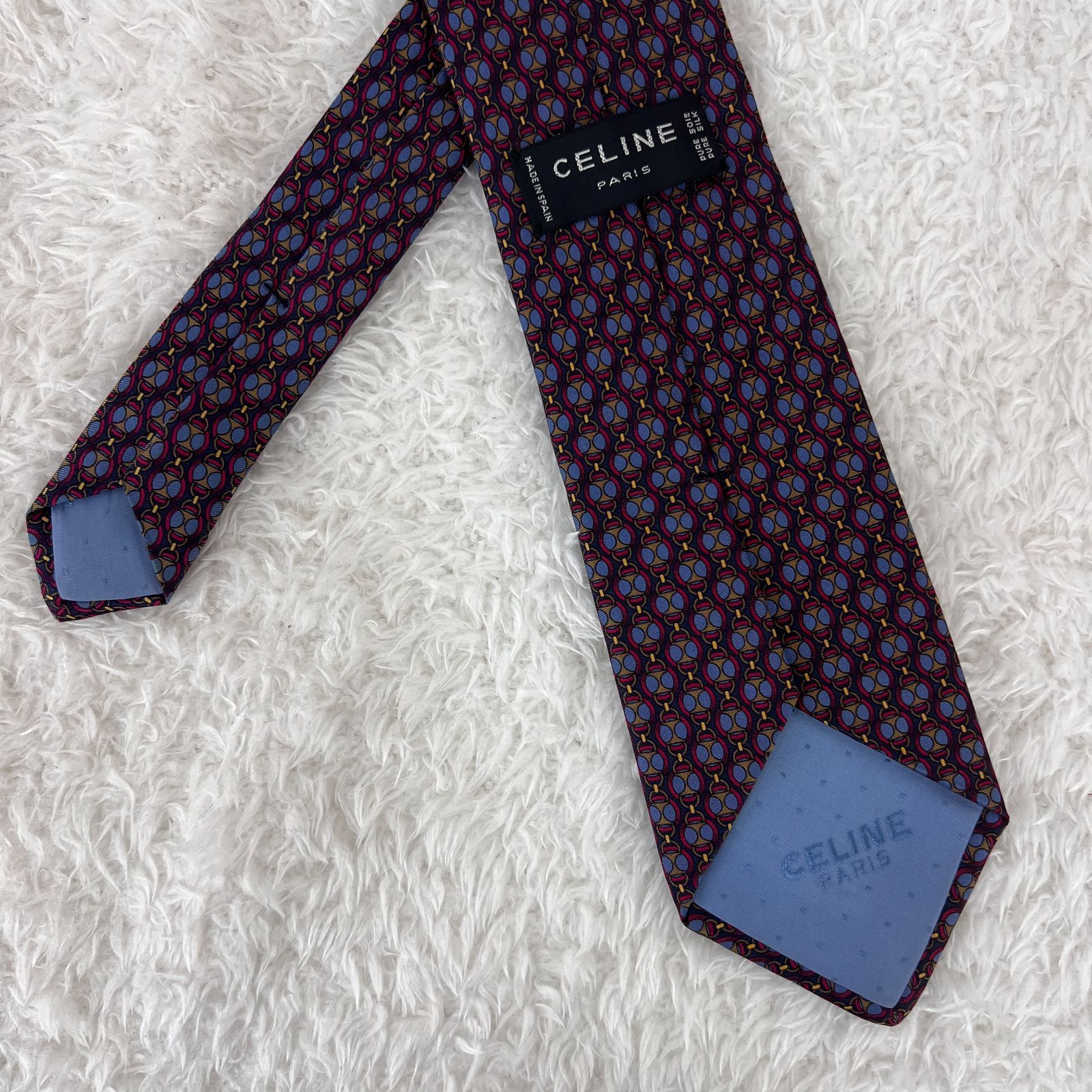 美品》CELINE (セリーヌ) シルクネクタイ 総柄 幾何学模様