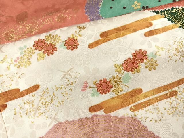 平和屋着物○豪華振袖 独楽地紋 吉祥草花文 折り鶴 兎 金糸 金彩 正絹