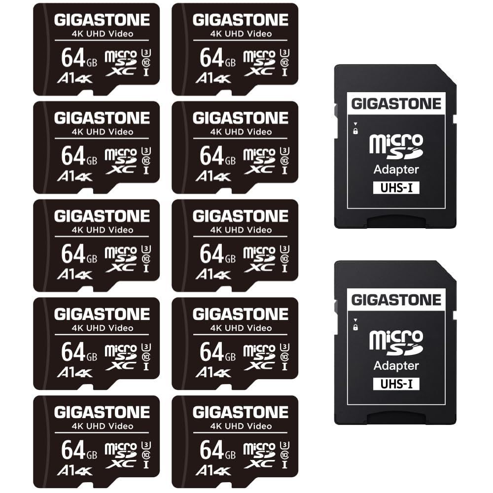 Size 64GB_Color 64GB 4K UHD Video 10個セット GIGASTONE マイクロsdカード 64GB 10個セット SDアダプタ付き 4K UHD ビデオ 撮影 90MB|S MicroSDXC UHS-I A1 U3 C10