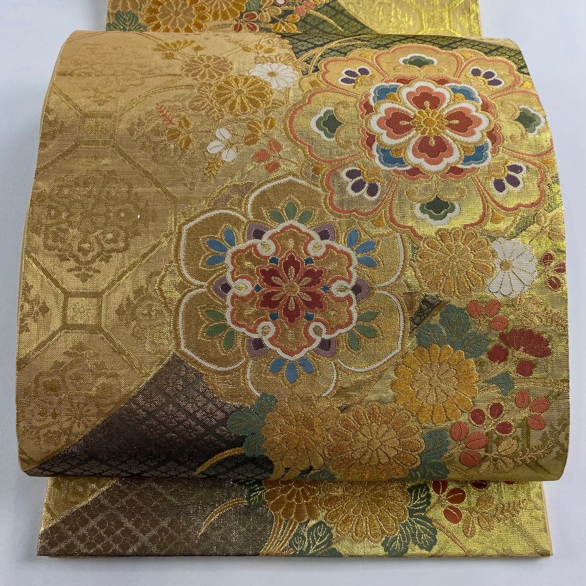 袋帯 美品 秀品 華文 菊 金銀糸 箔 金色 六通 正絹 【中古