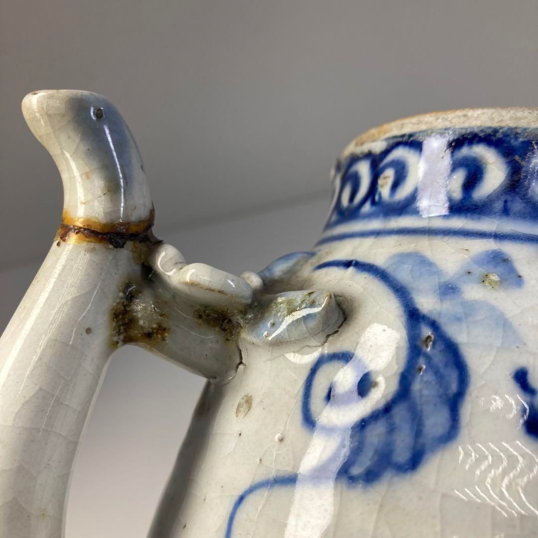 江戸後期 瑞芝焼 染付 水次 タトチ 高さ22㎝(蓋込) 東な6-0624②