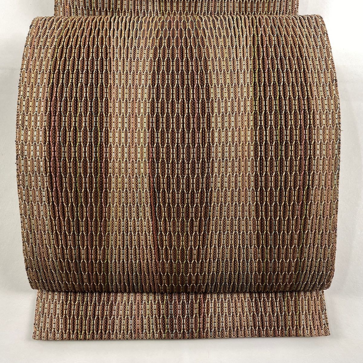 名古屋帯 秀品 夏帯 八寸名古屋帯 松葉仕立て 縞模様 幾何学模様 茶色 正絹
