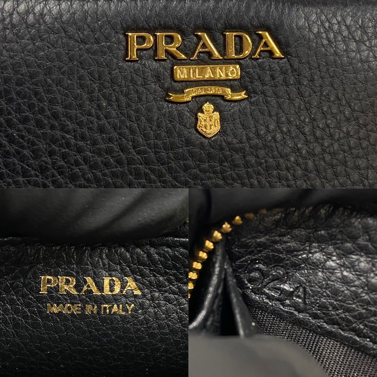 極 美品 PRADA プラダ ロゴ 金具 レザー 本革 ラウンドファスナー