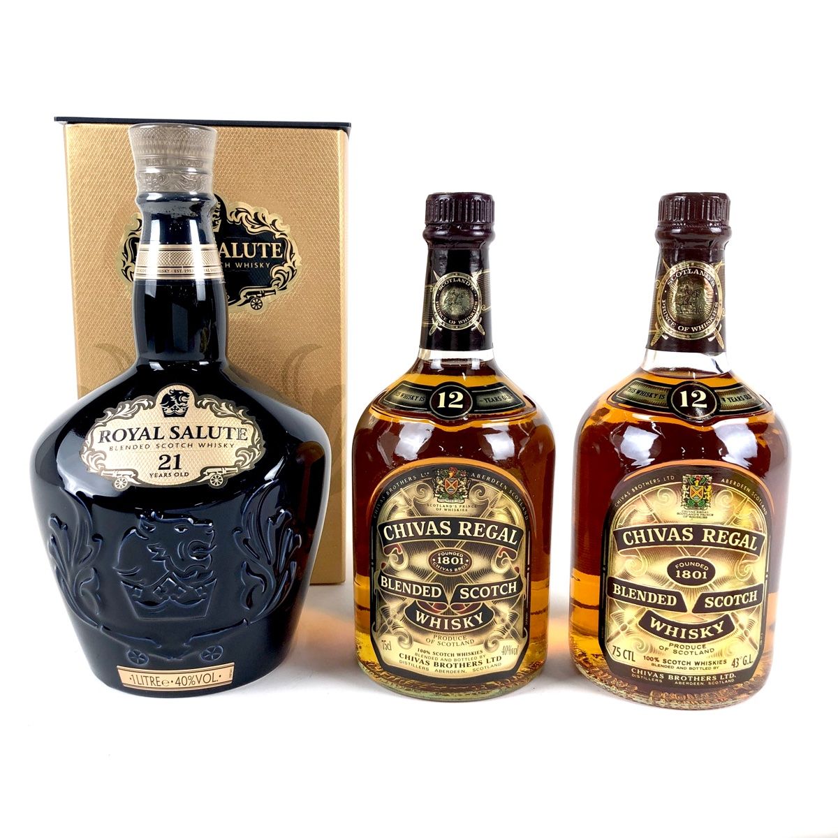 3本 シーバスリーガル CHIVAS REGAL ロイヤルサルート 21年 青 12年 旧ボトル スコッチ ウイスキー セット 【古酒】