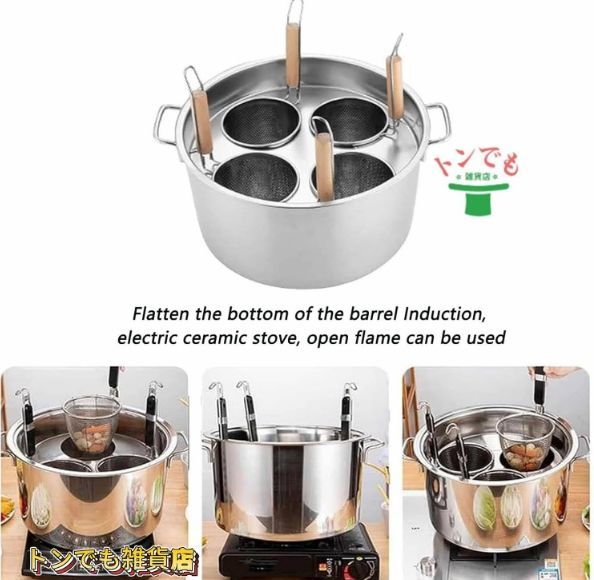 3穴パスタ調理器具セット 家庭用キッチンスチーマー用の蓋付きストレーナー付きステンレス鋼パスタポット