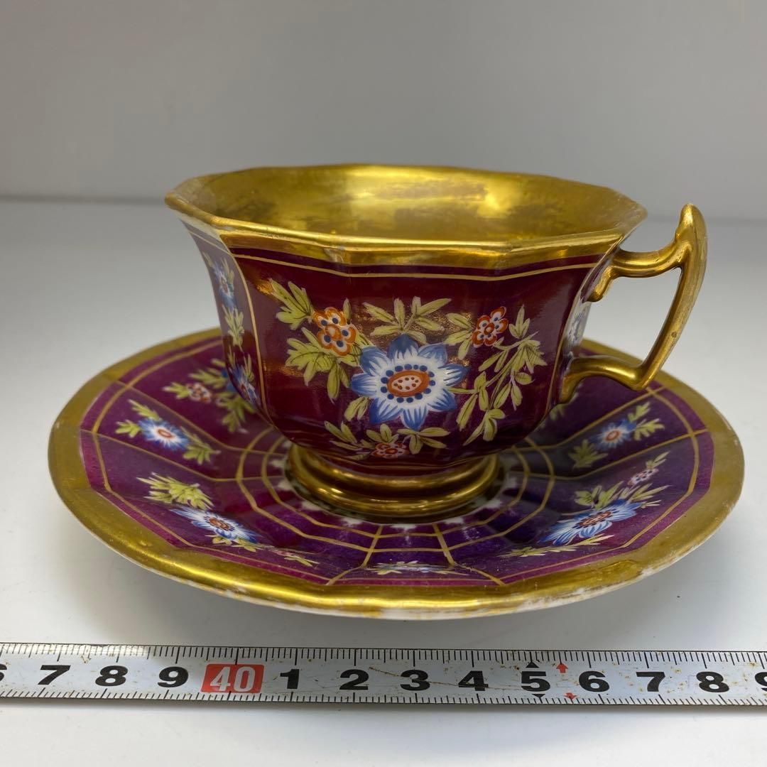 19世紀頃 イギリス アンティーク 上金彩 12角カップ-ソーサー