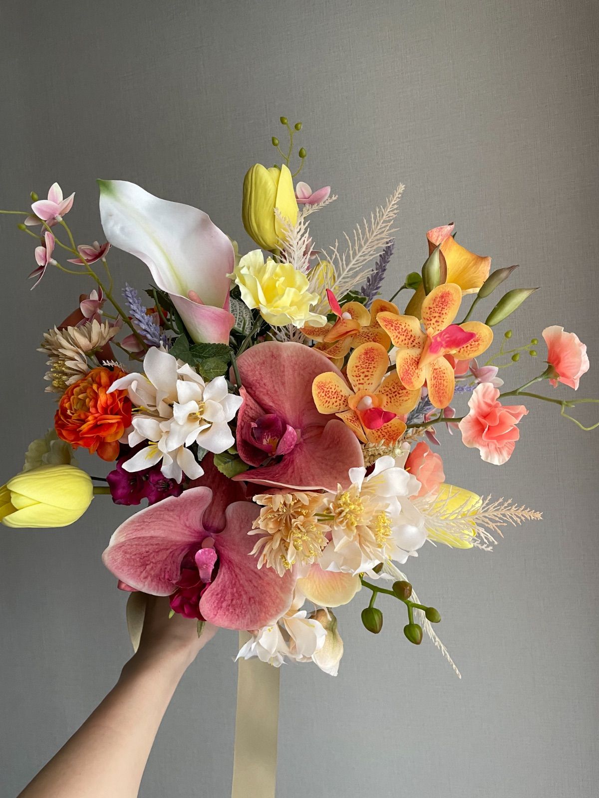 2周年記念セール☆】 peach×terracotta×yellow カラフルクラッチブーケ