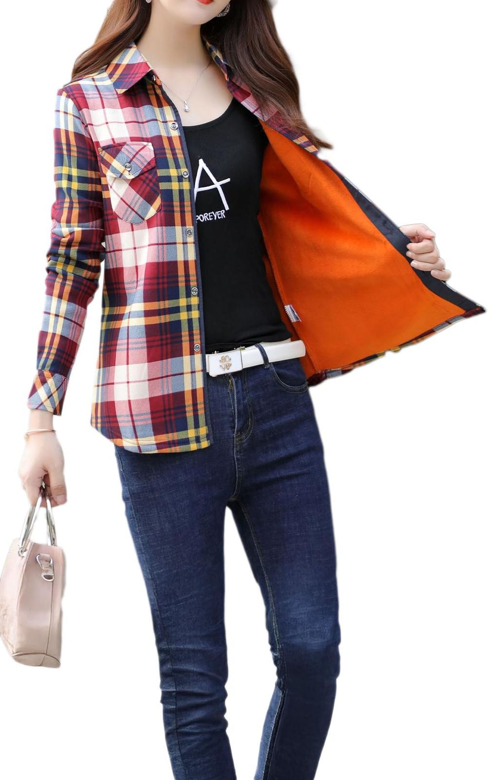【人気商品】M～2XL 2色 レディース ネルシャツ あったか チェック柄 裏フリース [アズルテ]