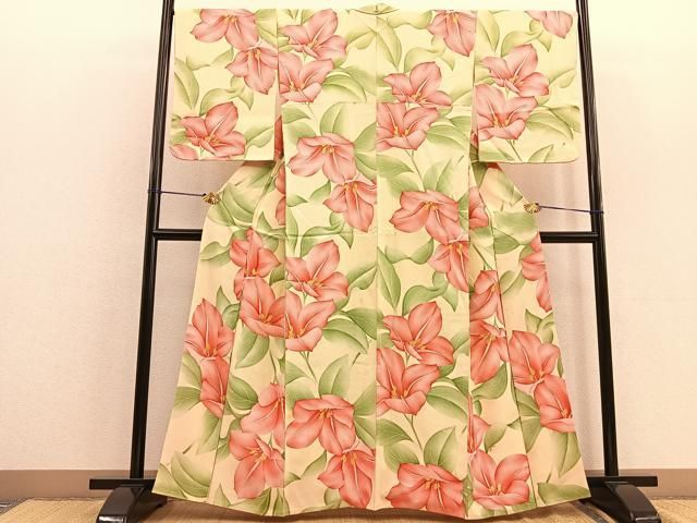 平和屋着物●訪問着　草花間道　暈し染め　金彩　鬼しぼ縮緬　正絹　逸品　AAAV7384zg 平和屋着物○訪問着 草花間道 暈し染め 金彩 鬼しぼ縮緬