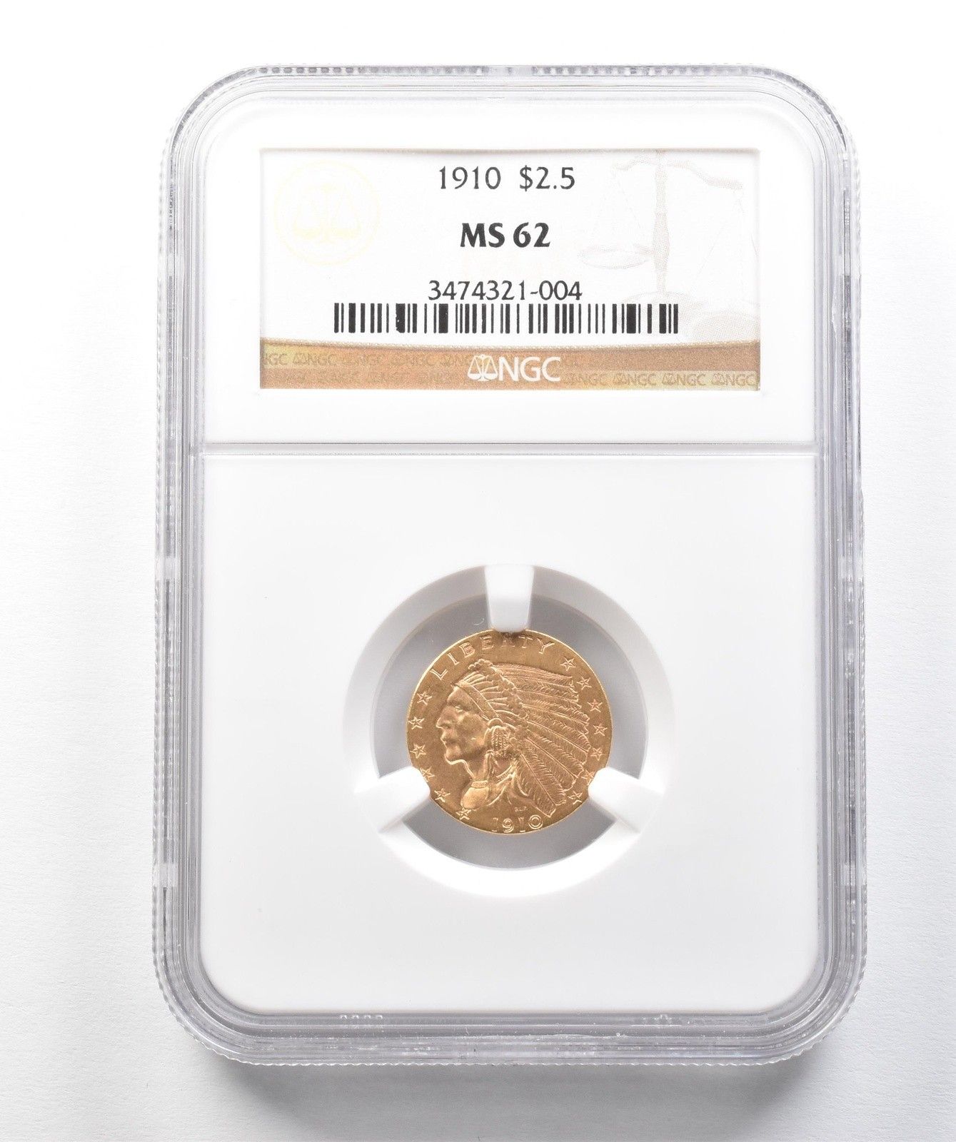1910年 2.50ドル インディアンヘッド ゴールド クォーターイーグル MS62 NGC *9921