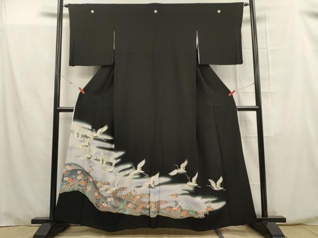 全信頼を寄せる 飛鶴花文 駒刺繍 平和屋着物□豪華黒留袖 暈し染め 正絹 金彩 着物・浴衣