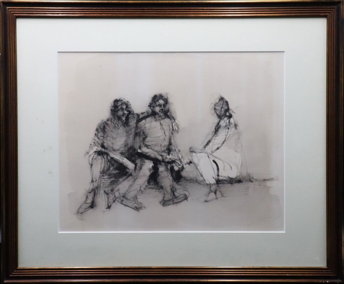 平野 遼 陶器市の女 油彩 絵画 4F 4号 平野 遼 陶器市の