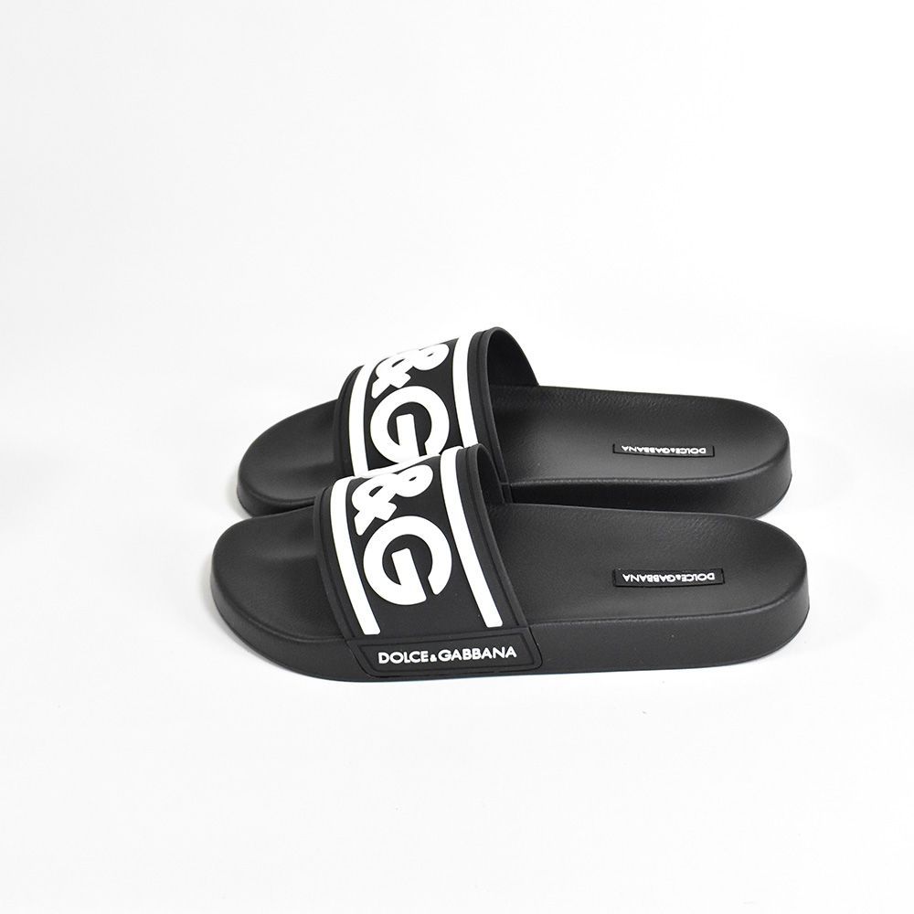 国内配送【DOLCE&GABBANA】ジャカード サンダル DOLCE&GABBANA ジャカード スライドサンダル レザートリム | THE