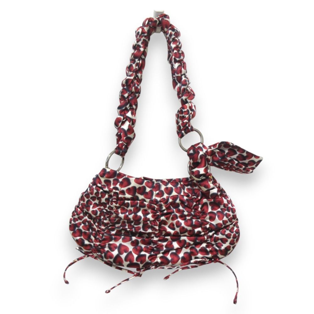 良品 PRADA プラダ ICONIC HEART PRINT SILK SATIN SHOULDER EVENING 