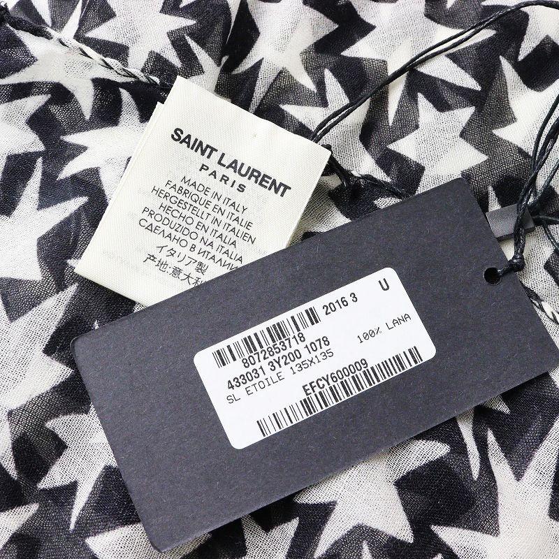 未使用 保管品 イタリア製 2016SS サンローラン パリ SAINT LAURENT PARIS エディ期 スタープリント大判ストール 135X135【2400014185423】 未使用 保管品 イタリア製 2016SS サンローラン パリ SAINT LAURENT