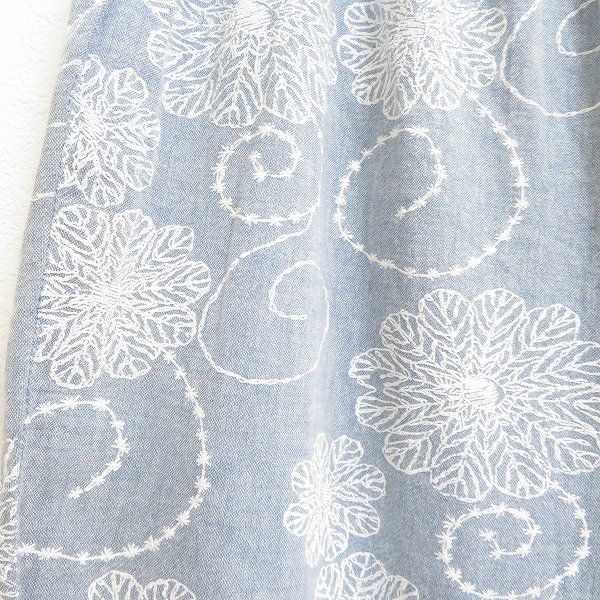 新品！センソユニコ  i+mu ラクチンパンツ s i+mu イム センソユニコ パンツ 40 青 白 七分丈 花刺繍 麻混