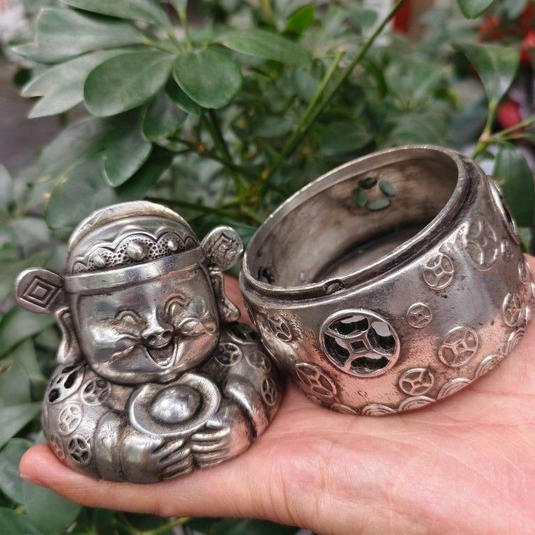 銅制 五路財神元宝 聚宝盆 招財進宝 応接間 博古架 装飾品 現代工芸品