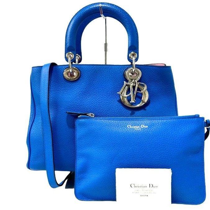 美品☆　ディオール　ディオリッシモ　2way　ハンドバッグ　青　レザー ディオール ディオリッシモ 2way ハンドバッグ 青 シルバー金具
