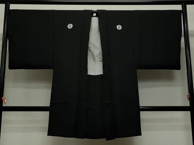 平和屋着物＃男性 長羽織 黒紋付き 正絹 CAAT5844id