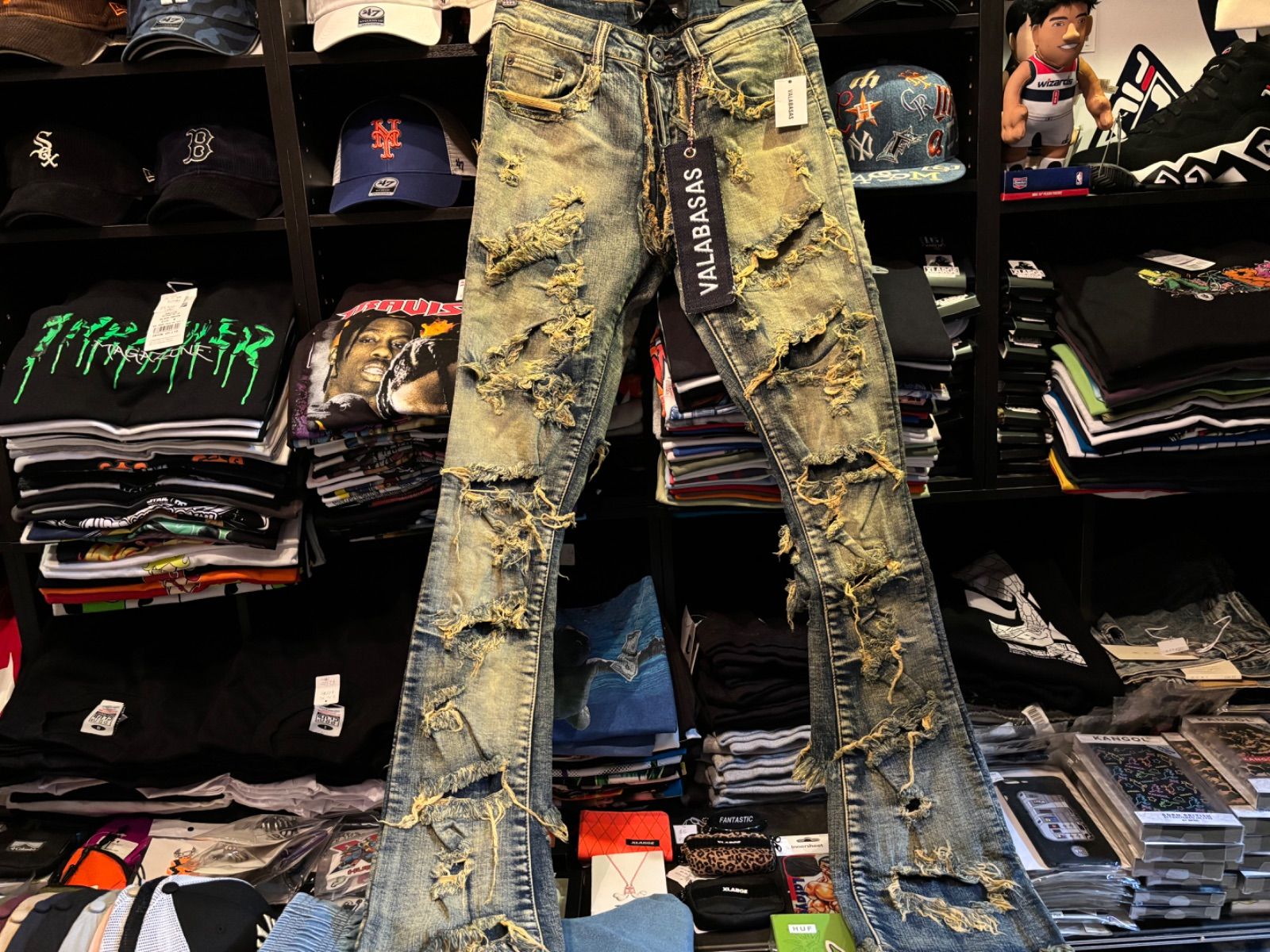 VALABASAS GREY WASHED STACKED FLARE JEAN（WEST” BLACK STACKED 