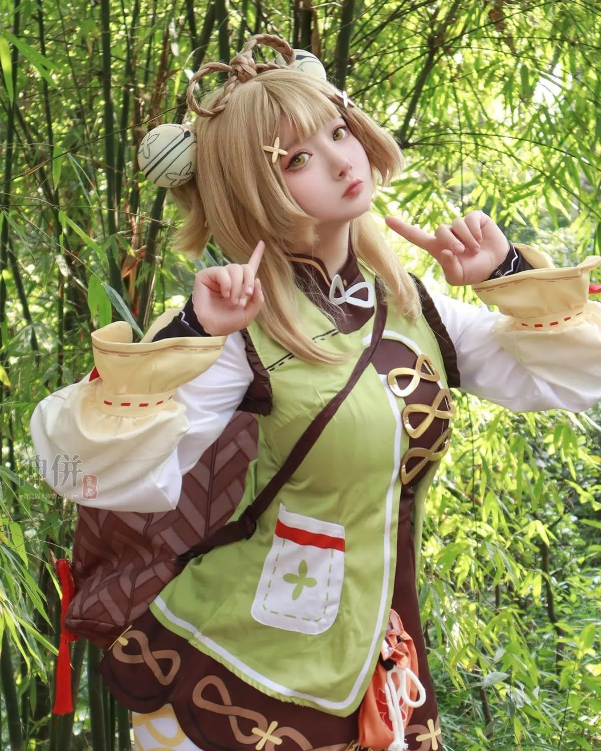 五次元 精巧 高品質 ヨォーヨ コスプレ ウィッグ付き 幼い弟子 原神 コスプレ衣装 フルセット コスチューム 大人用 仮装 文化祭 Genshin Yaoyao cos BJ0927ML04