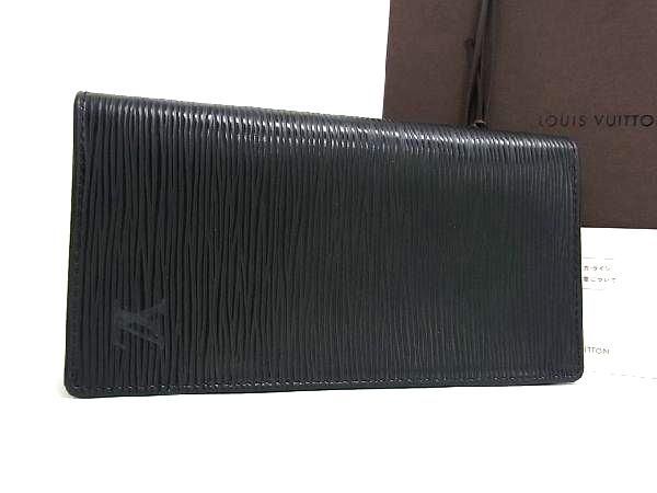 新品同様 LOUIS VUITTON ルイヴィトン M63212 エピ ポルトカルト クレディ 二つ折り 長財布 ウォレット メンズ ブラック系 AW5319