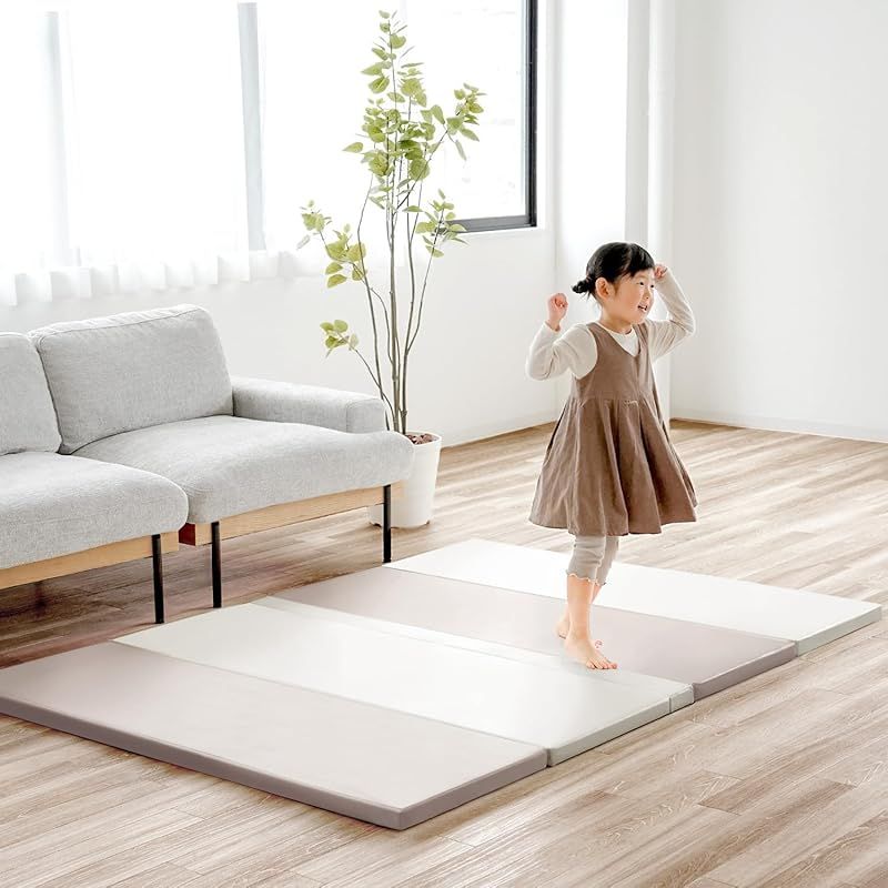 6層構造× 厚４ tecopeco プレイマット 赤ちゃん シームレス 折りたたみ 厚手 ベビーマット 防水 防音 ベビープレイマット 滑り止め おしゃれ ベビー 出産祝い テコペコ ホワイトグレージュ L 1