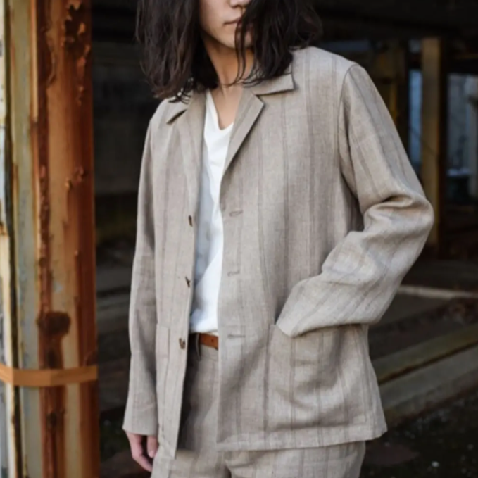 美品 LINEN WOOL SILK SHARK SKIN セットアップ econet.bi