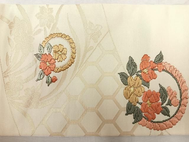 平和屋着物○九寸名古屋帯 唐織 花丸文 金糸 正絹 逸品 DAAV6075ps